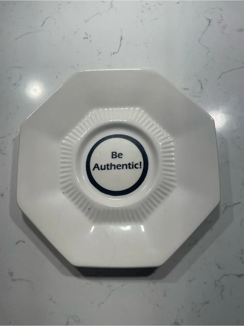 White Octagonal Decorative Plate with Black Accent - Be Authentic